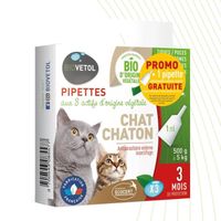 Pipettes Antiparasitaires Chat - Bio Certifié Ecocert - Anti-puces, Anti-Tiques - Soin pour chat/chaton - 3+1 x 1 ML