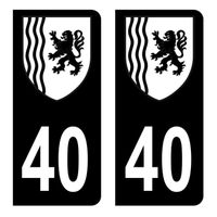 Autocollants Stickers plaque immatriculation voiture auto département 40 Landes Logo Région Nouvelle-Aquitaine Full Noir Lot de 2
