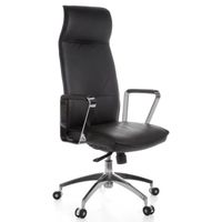 Chaise et fauteuil de bureau noir design en cuir véritable L. 54 x H. 118 - 127 cm x P.54 cm  collection Vivy Noir