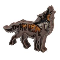 KIMISS décor de loup en bois d'animaux de la forêt Statue de loup en bois Détails raffinés Bonne décoration Figurine de loup
