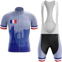 France Maillot Spécial Loisir de Cyclisme Homme Manches Courte Eté + Cuissard à Bretelle Cycliste GEL Vélo Tenue de VTT Pro