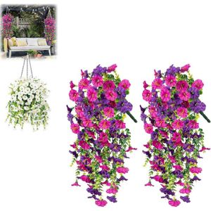 Lot De 2 Plantes Artificielles Tombantes 75 Cm - Faux Pétunias Violets, Résistantes Aux UV, Pour Décoration Murale Intérieur/extérieur - 3