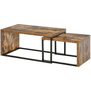 TABLE BASSE Tables Basses gigognes HOMCOM - Design Industriel - Aspect Vieux Bois - Lot de 2 - 90L x 48l x 42H cm