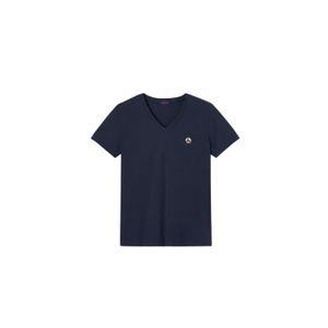 T-SHIRT Tee shirt manches courtes col v CANCUN Bleu marine