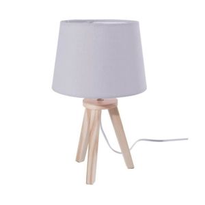 Home Loft Concept Lampe de table beige effet bois Base Tissu Blanc Abat-jour 31 cm H