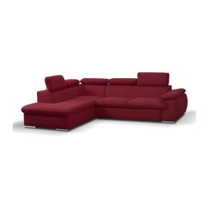 Canapé D'angle Rouge Mona Lisa – Retour à Droite + Pouf Rayé & 2 Coussins