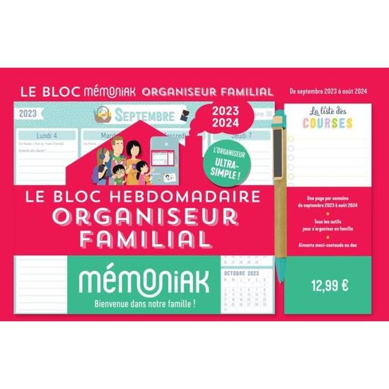 Mini-organiseur familial L Essentiel Mémoniak, calendrier mensuel (sept.  2023- déc. 2024) - Cdiscount