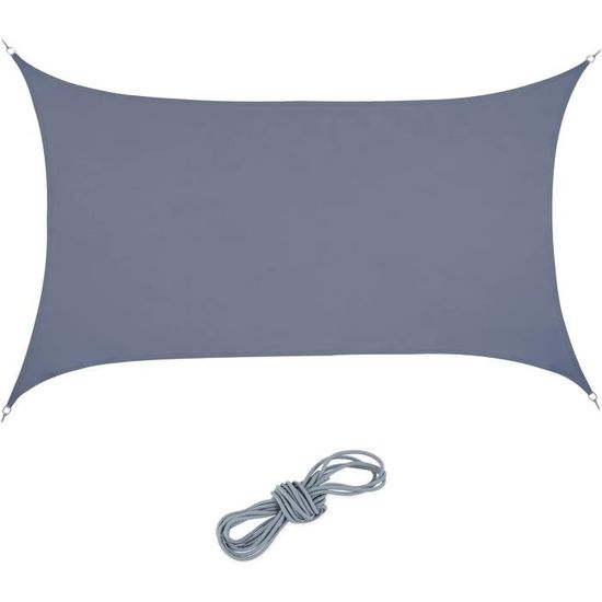Relaxdays Voile D'Ombrage Rectangulaire 5 X 7 M – Gris Clair, Imperméable, Protection UV 30+ Et 90% D'Ombre, Tissu PES Robuste Avec Tendeurs