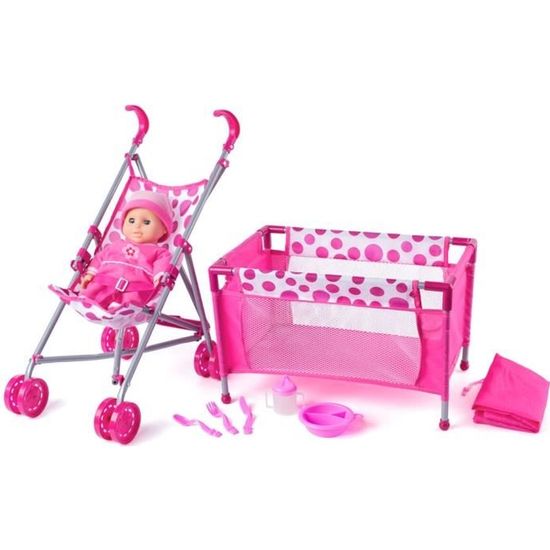 Ensemble Poussette Simulation Pour Poupée - Design Rose Léger, Berceau, Balançoire, Chaise - Jeu D'imagination Enfant