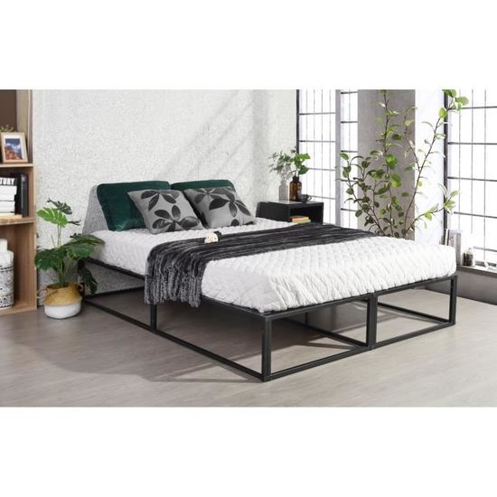 HOMY CASA Lit futon double cadre de lit noir de grande taille avec sommier sans matelas