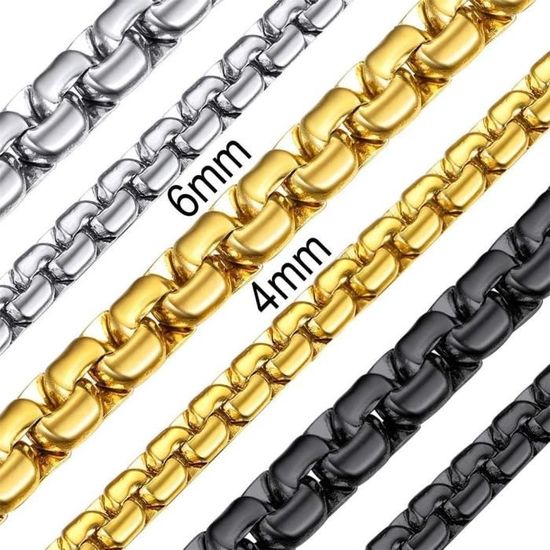 Collier Chaîne Carrée Pour Homme En Acier Inoxydable Argenté - Neuf Sous Emballage