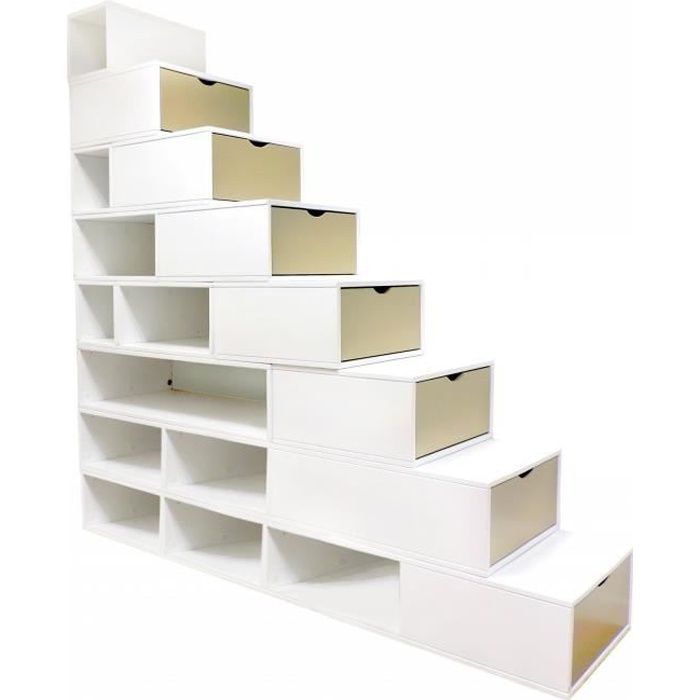 ABC MEUBLES Escalier Cube de rangement hauteur 200 cm Blanc/Moka