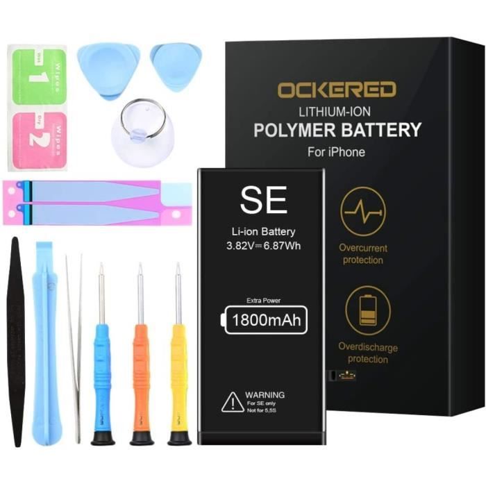Ockered 1800mAh Batterie Interne pour iPhone Se de Remplacement, Grande capacité Rechargeable Batterie avec Complet kit d’Outils de