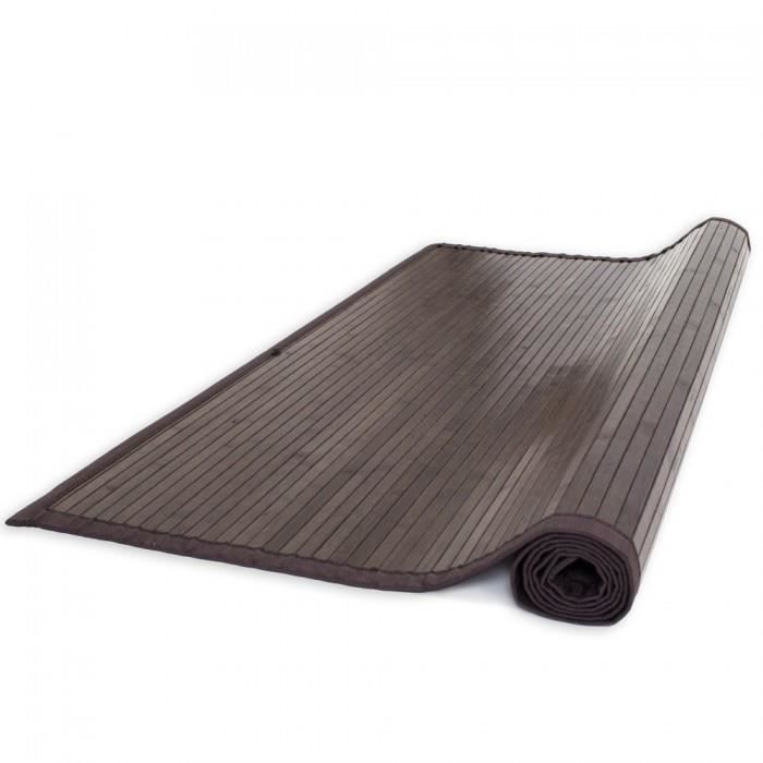 moderne Tapis bambou 200x200 marron fonce brillant et soyeux
