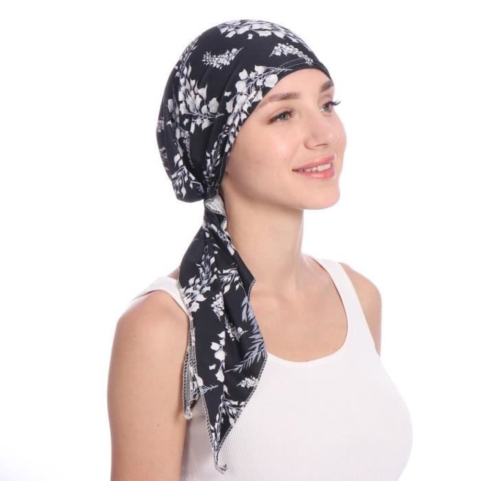 Foulard Femme, No2567, noir, Femmes musulmanes imprimé Hijabs chapeaux Turban tête écharpe chimio Cancer casquette perte cheveux