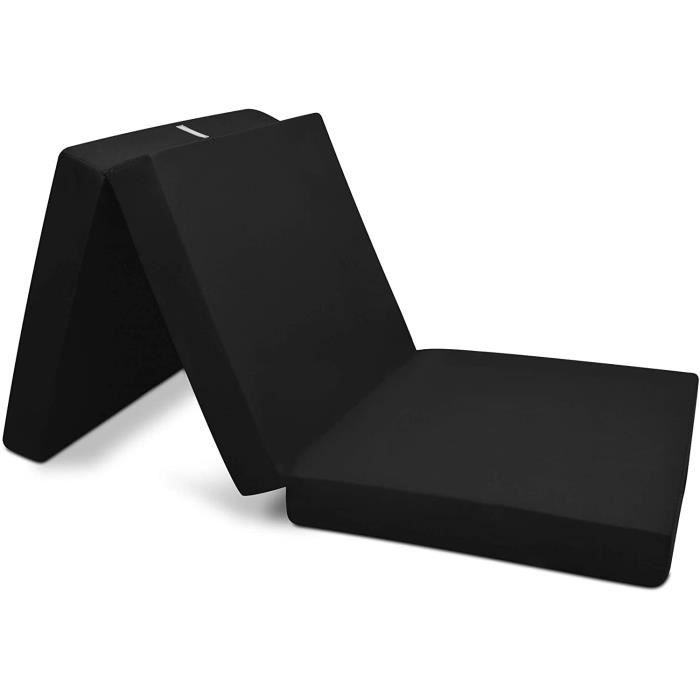 Beautissu Matelas d'appoint pliable Adulte Campix – 80x195cm Noir – Chauffeuse convertible – Lit futon pliant d'invité
