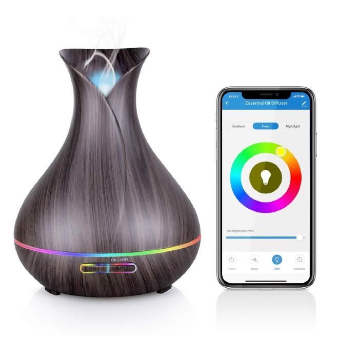 Alexa Diffuseur d'Huiles Essentielles WiFi, Maxcio 400 ml Humidificateur d'Air Smart Diffuseur Parfum avec Lumières Colorées