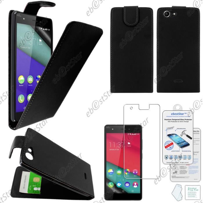 Housse clapet Wiko PULP 4G, Noir +Film Verre Trempé