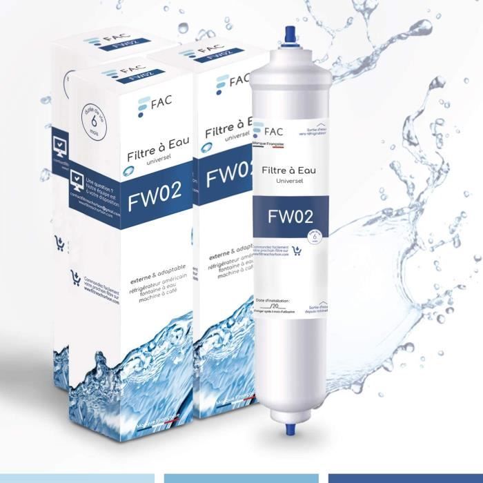 Pack de 2 Filtres à eau FW02 Fac - Marque française - Samsung DA29–10105J - Wpro USC100/1 - universel externe pour réfrigérateur US
