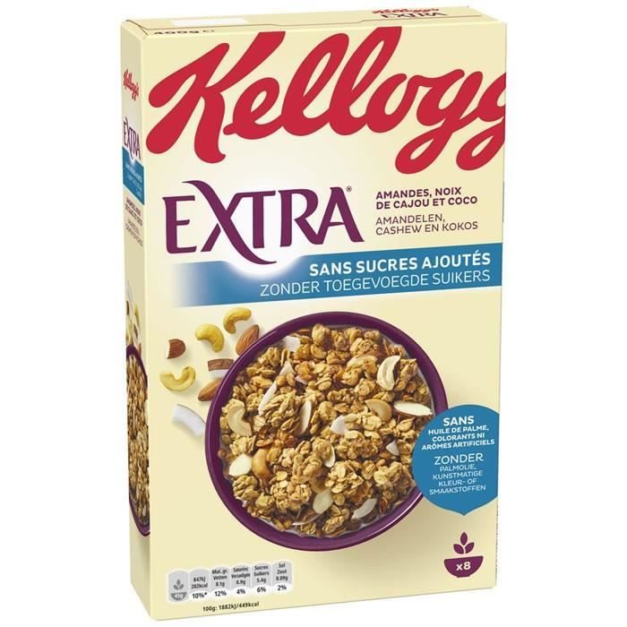 LOT DE 5 - KELLOGG'S EXTRA Muesli amandes, noix de cajou et coco Sans sucres ajoutés 400 g