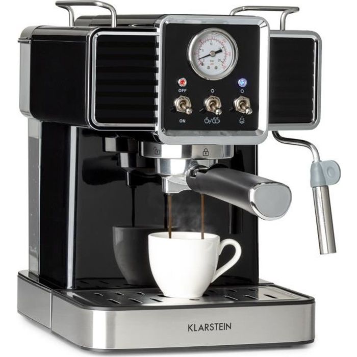 Machine à expresso - Klarstein Gusto Classico - 1350W - pression 20 bars - 1,5L - Pour café moulu et dosettes - Noir