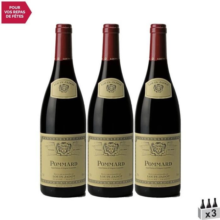 Pommard Rouge 2016 - Lot de 3x75cl - Louis Jadot - Vin AOC Rouge de Bourgogne - Cépage Pinot Noir