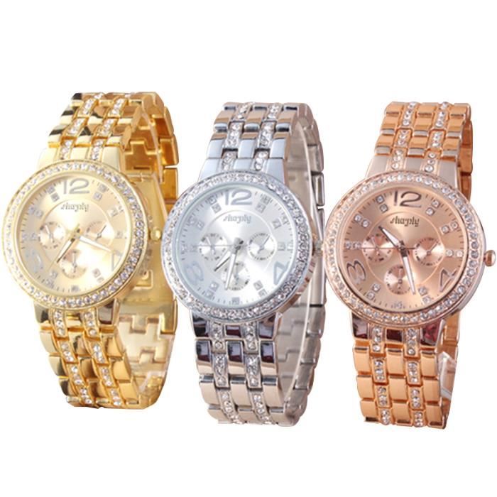 SHARPHY® Trois Montre Femme Marque de Luxe Diamant GENEVA Bracelet Jolie et Magnifique