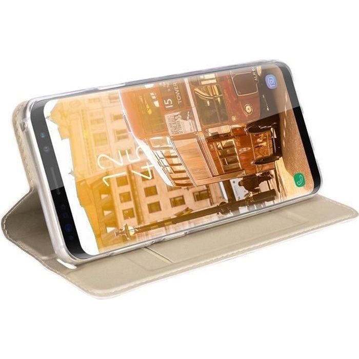 SmartLegend Anti Rayures Coque Samsung Galaxy S9 Plus Cuir Rabat Fonction Stand Anti Choc Etui Or