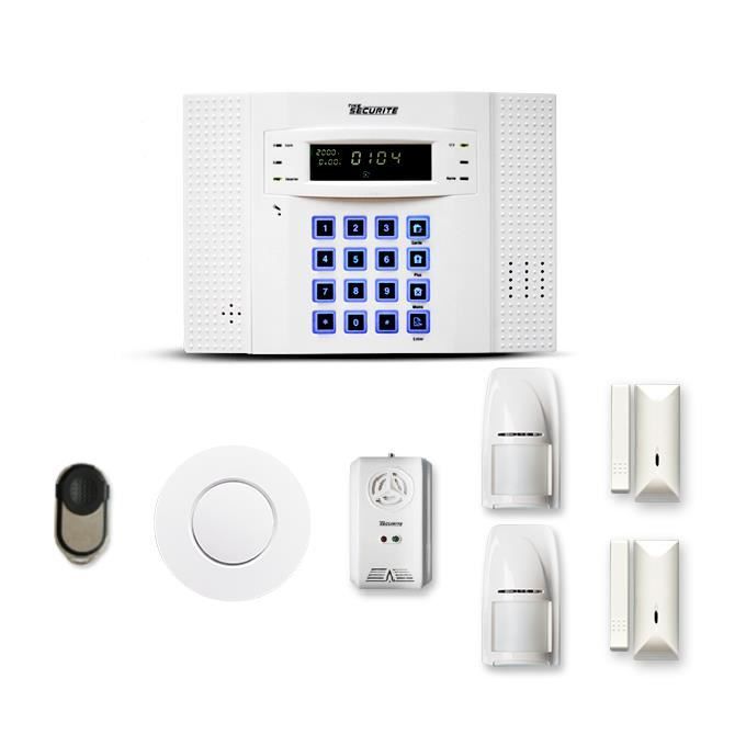 Alarme maison sans fil DNB 1 à 2 pièces mouvement + intrusion + détecteur de fumée + gaz - Compatible Box internet et GSM