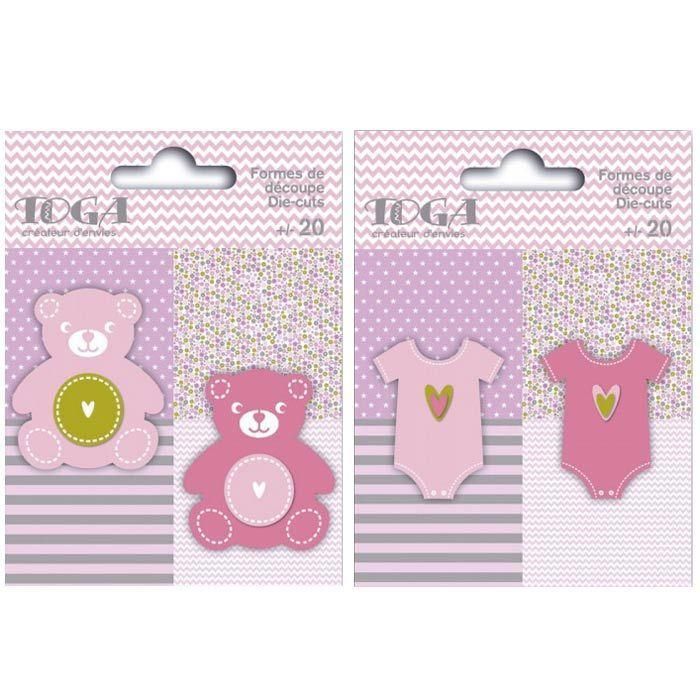 Toga - 40 formes découpées nounours et body rose-vert-gris