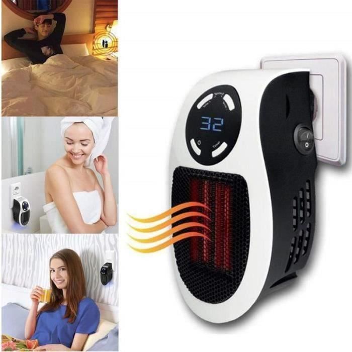 GR15577-A Mini Ventilateur de Chauffage Prise Murale Espace Électrique Air Radiateur Salon Bureau Chambre Blanc sans Contrôle