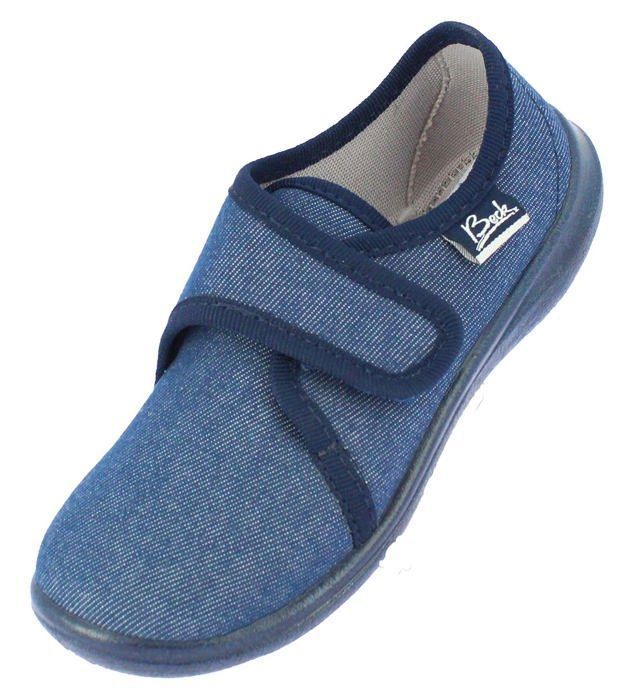 Beck Basket - BECK - Basic - Chaussons Garçon - Bleu - Lacets - Plat