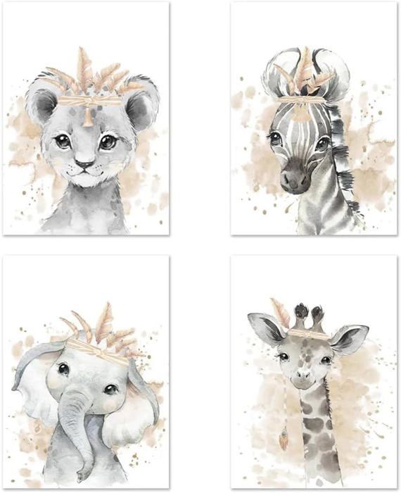 Youihom Lot De 3 Affiche Animaux Bulle Rose Et Gris Girafe Zebre Elephant Tableau Chambre Bebe Enfant Garcon Fille Poster 30x40 Toile Decoration Murale Cadeau Sans Cadre