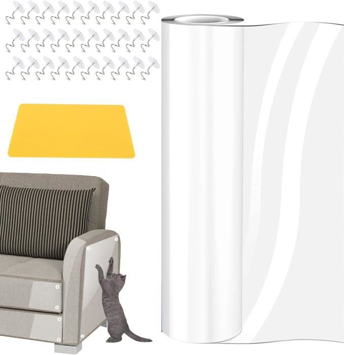 Meilleurs prix pour Protection Canape Chat Anti Griffe 20 X 300Cm, Transparent Autocollant Rouleau Protecteur De Rayure Chat Avec 30 Vis Et 1 Grattoir