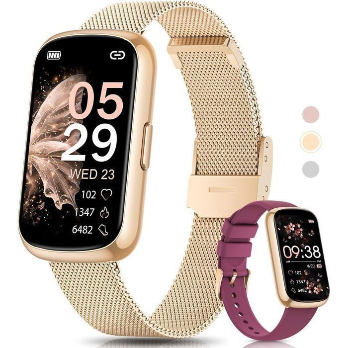 Montre Connectée Femme Tracker d'Activité, 24 Modes Sportifs, Suivi  Sommei, SpO2, Podometre Fonction Féminine IP68 Or Rose
