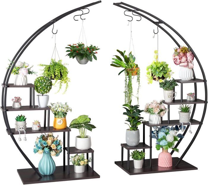 Lot De 5 Supports Pour Plantes En Fer Forgé - Tabourets Pieds De Différentes Tailles - Déco Jardin, Balcon, Intérieur - Style Vintage Noir