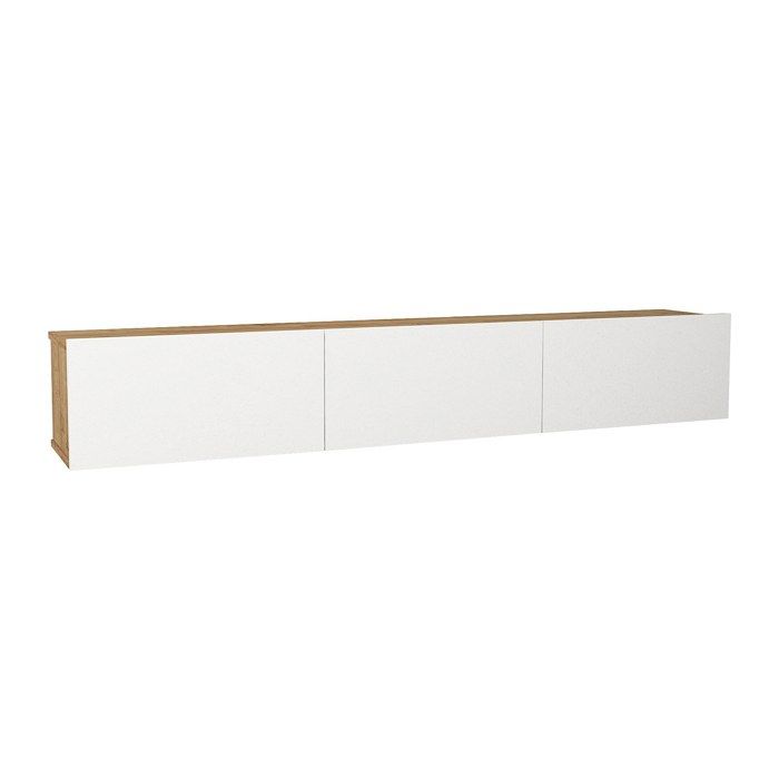 Meuble TV suspendu avec 3 portes - Blanc et Naturel clair - VIKILA Meuble TV suspendu avec 3 portes - Blanc et Naturel clair - VIKILA