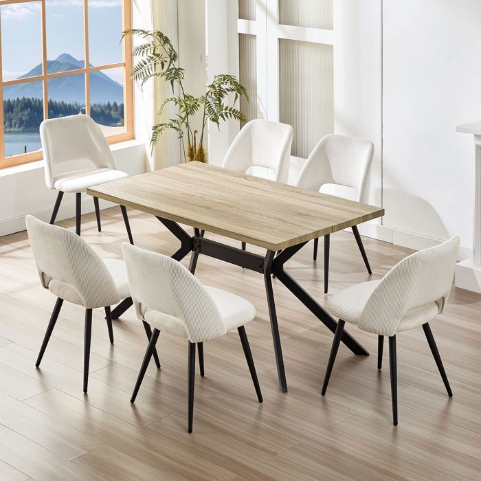 Table de Salle à Manger avec Chaises - WAFTING - WAFTING - Rectangulaire 140x80x73 cm - 6 places - Chaises velours beige
