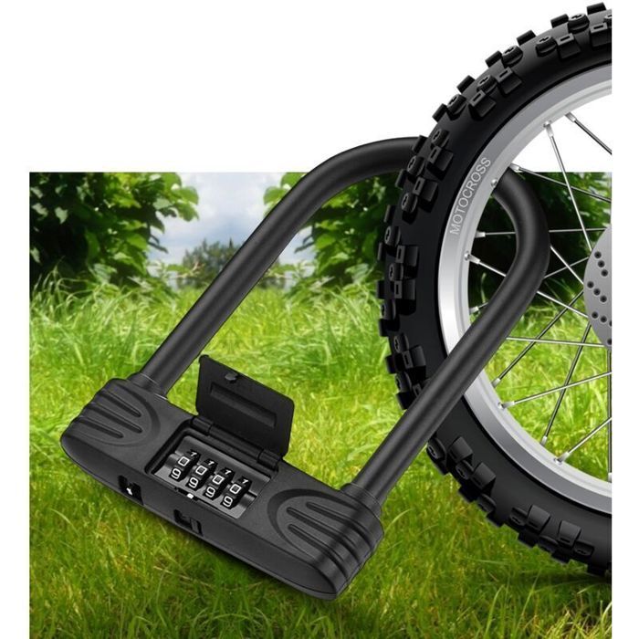 Antivol Vélo en U Cadenas Vélos à Code 4 Chiffres Combinaison Réinitialisable Antivole pour Vélo/Scoote/Motos/Bicyclette/P