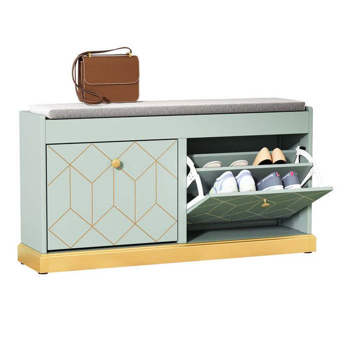 Banc à chaussures - HOLTICO - Meuble à chaussures avec assise style français moderne - 100 x 495 x 272 cm - Vert