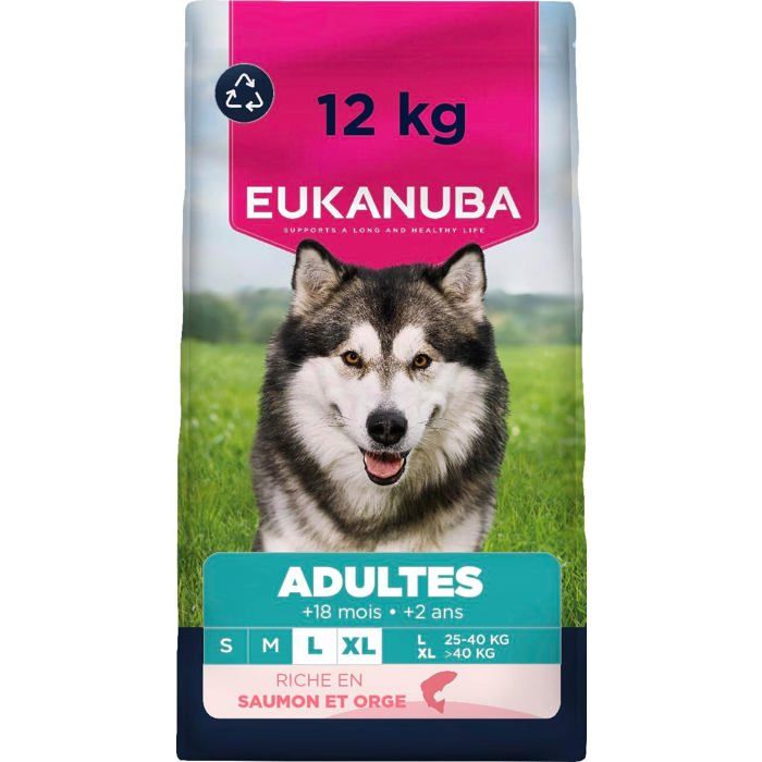 Croquettes Chien Adulte Grande Race - EUKANUBA - Life Care - Saumon & Orge - L‑Carnitine - DentaDefense Croquettes Chien Adulte Grande Race - EUKANUBA - Life Care - Saumon & Orge - L‑Carnitine - DentaDefense