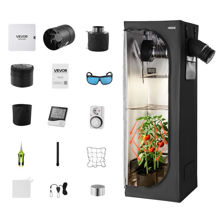 Tente de culture - VEVOR - ORGTK6060180 - 60x60x180 cm - Mylar 600D réfléchissant - Lampe LED 100W