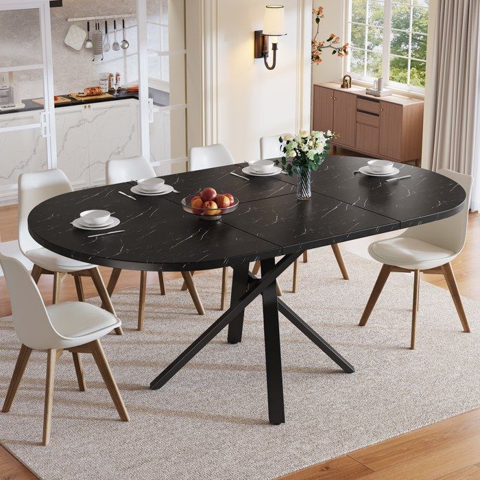 Table Ronde Extensible100-140 x100× 755 cmTable à Manger Cuisine en Plateau MDF Pieds RéglablesAnti-dérapantNoir