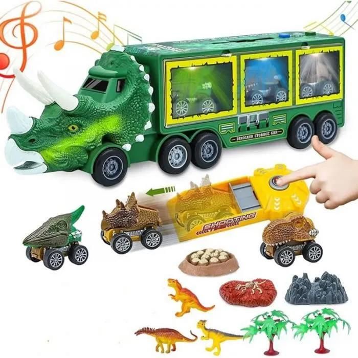 HAOPYOU DINORUN Dinosaure Jouet Camion de Transporteur Jouet avec Lumire et Son Mini Figurine Dinosaure et Voiture Dinosaure - Jeux - Jouets
