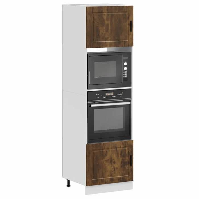 NEW 2026 Armoires de four 2 pièces Placard de cuisines Porto chêne fumé bois dingénierie 60x57x207 cm L4799