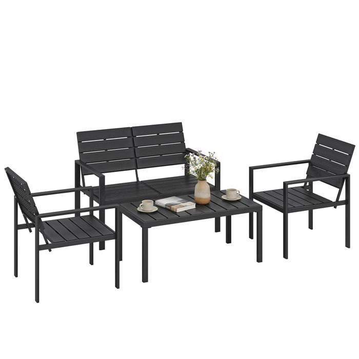 Salon de jardin extérieur - Outsunny - 4 pièces canapé 2 places 2 chaises et table basse - HDPE - 104 x 71 x 765 cm - noir