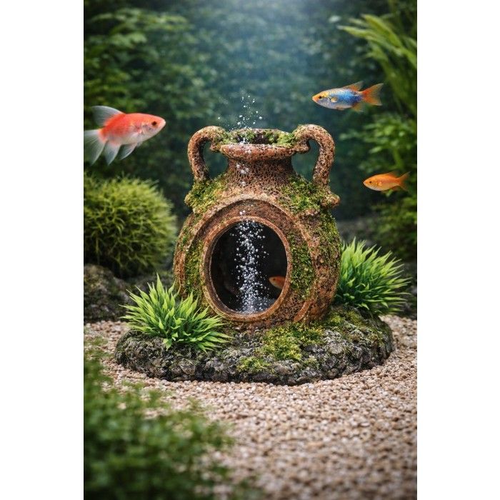 Décoration aquarium amphore cachette poisson avec prise pompe a air