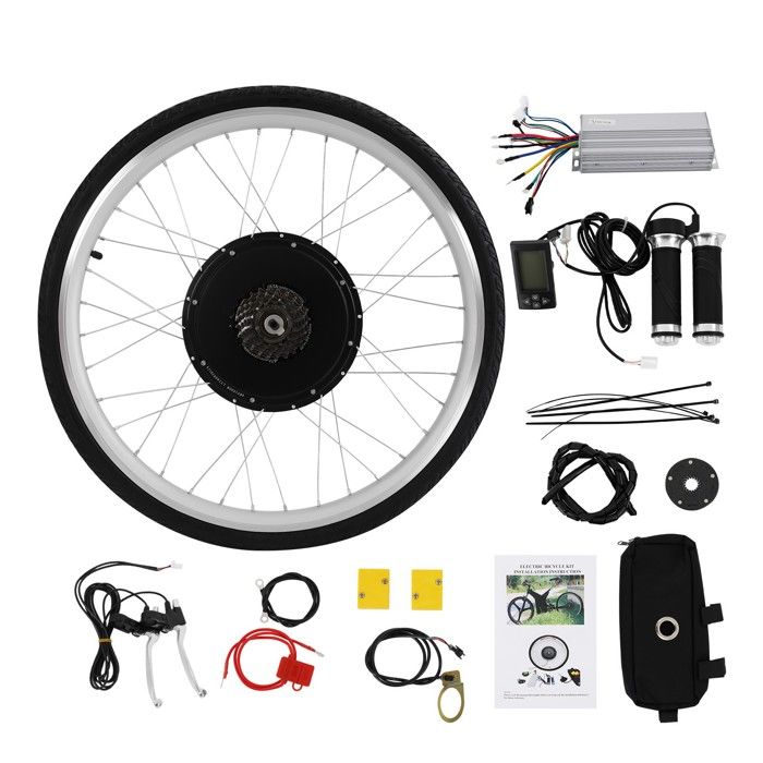 Kit de conversion pour roue arrière de vélo électrique 48V 1000 W 26 pouces avec moteur arrière et écran LCD