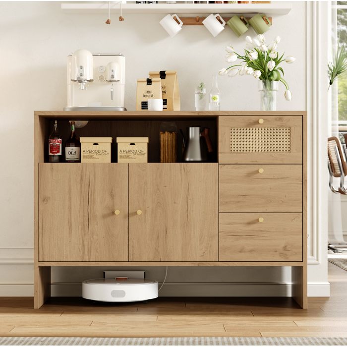 Buffet de cuisine avec 2 portes 3 tiroirs et 1 niche ouverte poignées dorées pour cuisine 105×40×76 cm - UVRION
