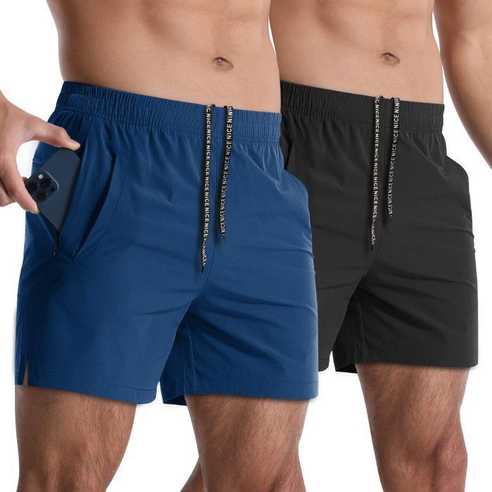 Pack de 2 Shorts de sport homme – Séchage rapide taille élastique Idéal pour la course le fitness Bleu marine/Noir